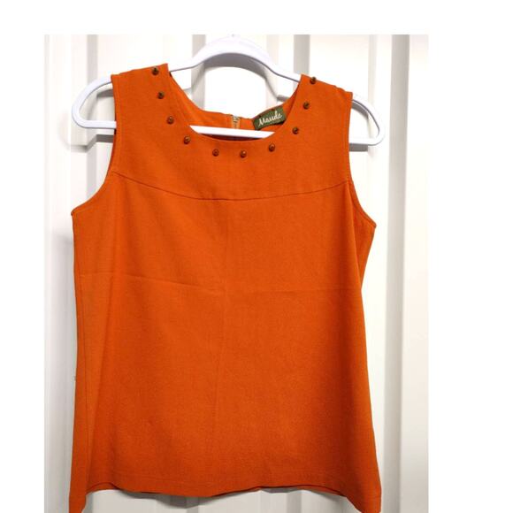 Maude Sleeveless Top Tank Rivet Spiked Gold Embellished Burnt Orange Medium - Picture 1 of 4